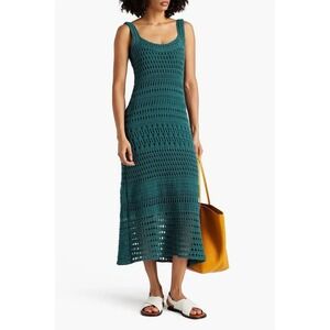 New Vince Lace Crochet Midi‎ Dress Sleeveless Knit Teal Green XS ep